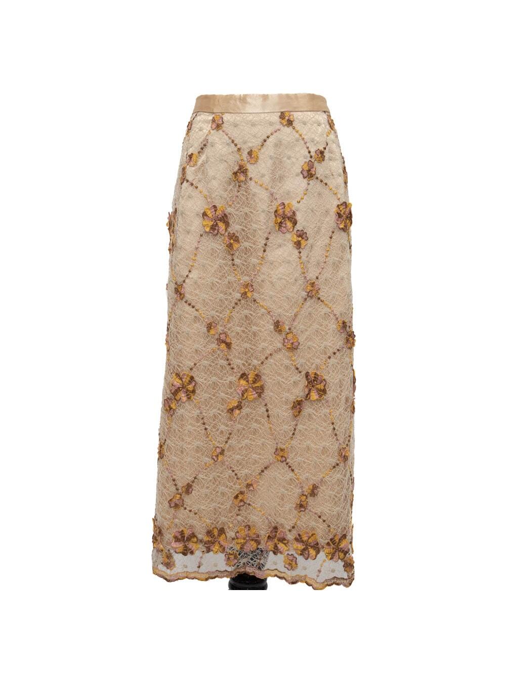 Vintage Lily & Taylor Silk Wool Blend Embroidered Floral Pencil Skirt Size 14